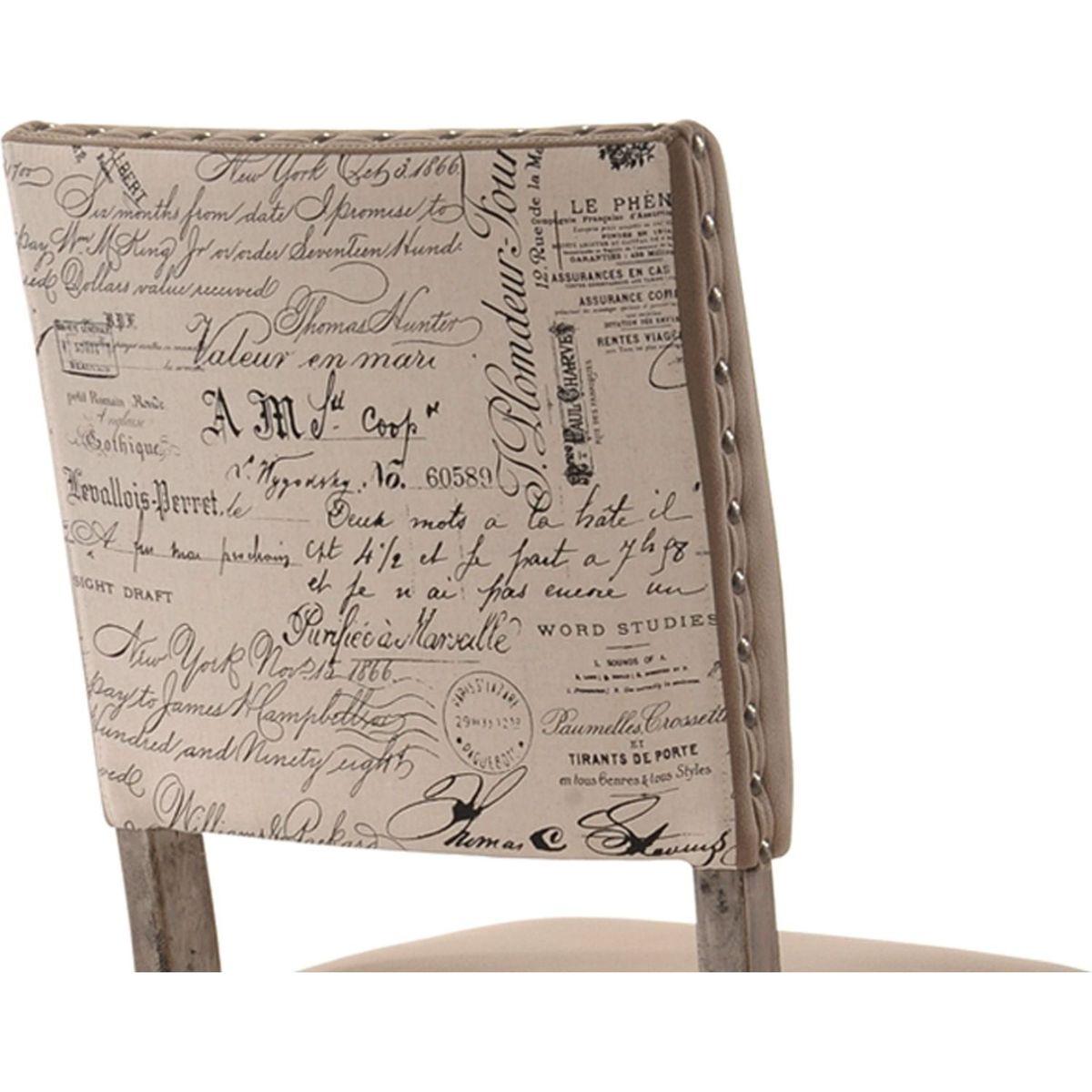 Birmingham Script Printed Driftwood Finish Dining Chair with Nail head, Set of 2