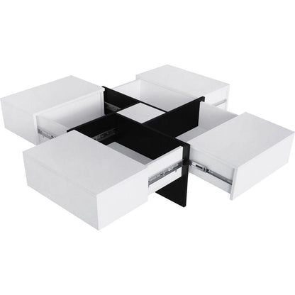 Unique Design Coffee Table with 4 Hidden Storage Compartments, Square Cocktail Table with Extendable Sliding Tabletop, UV High-gloss Design Center Table for Living Room, 31.5"x 31.5"