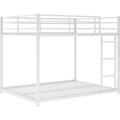Full over Full Metal Bunk Bed, Low Bunk Bed with Ladder, White