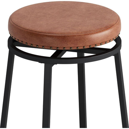 3-Drawer Long Dining Table Set with Power Outlets, Bar Kitchen Table Set with Circular PU Stools, Easy Assemble,Brown