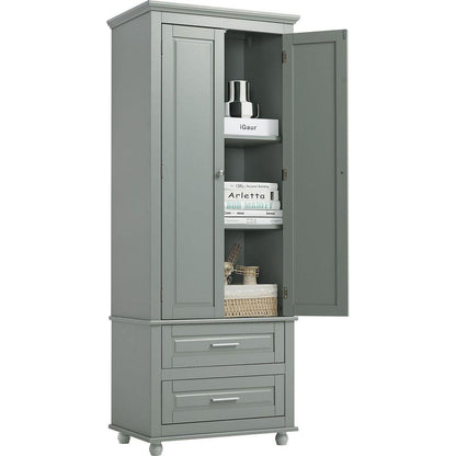 Tall Storage Cabinet with Two Drawers for Bathroom/Office, Grey