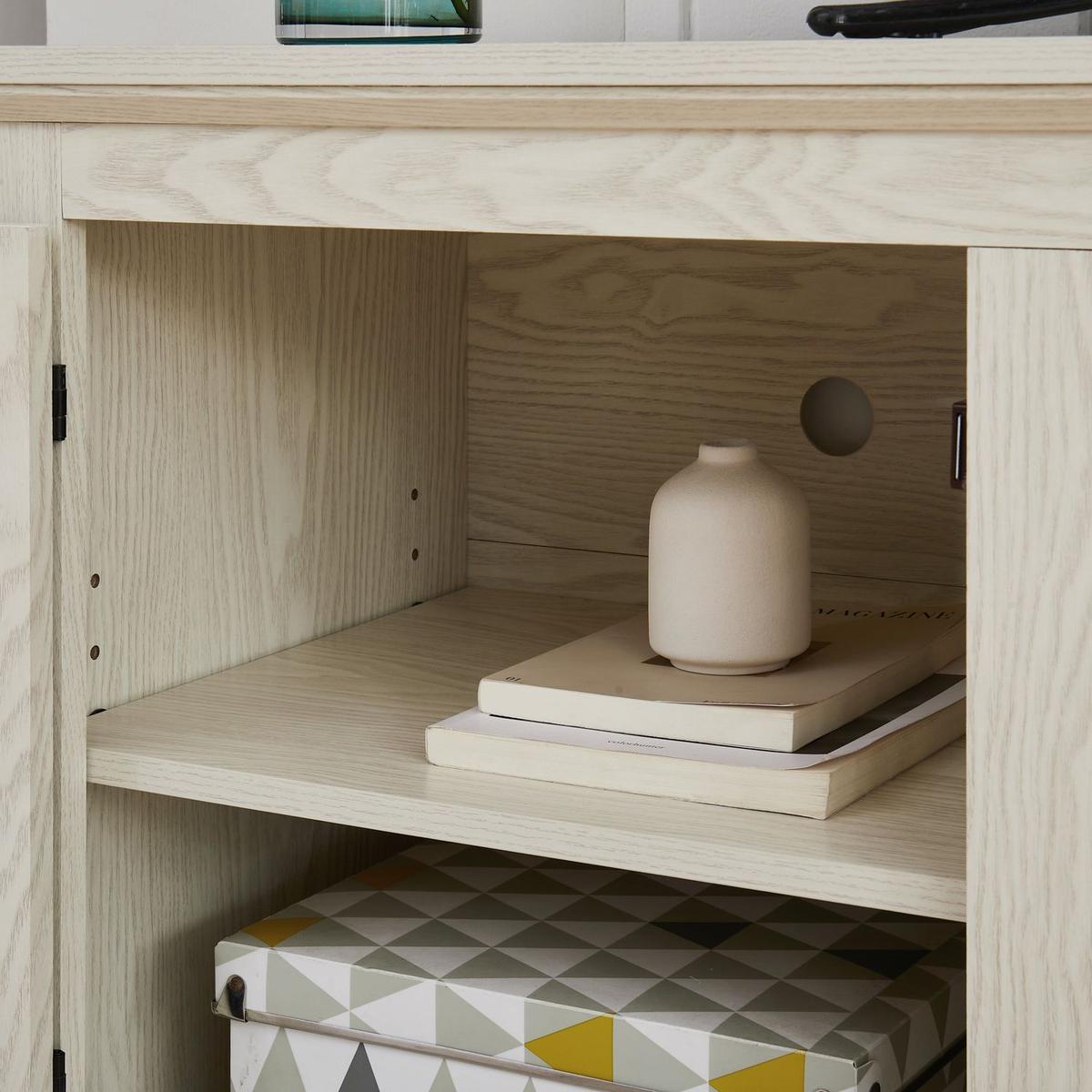 Farmhouse Rattan TV Stand Console Table for TVs up to 70 Inches, TV Console Table with 2 Storage Shelves, 2 Natural Rattan Door Cabinets,65"Wx15.55"Dx23.86"H, White