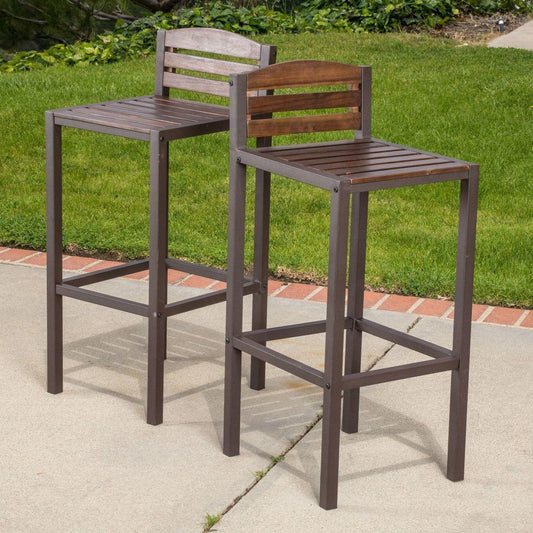 Milos Outdoor Acacia Wood Barstool (Set of 2)