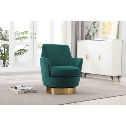 Velvet Swivel Barrel Chair, Swivel Accent Chairs Armchair for Living Room, Reading Chairs for Bedroom Comfy, Round Barrel Chairs with Gold Stainless Steel Base (Emerald)
