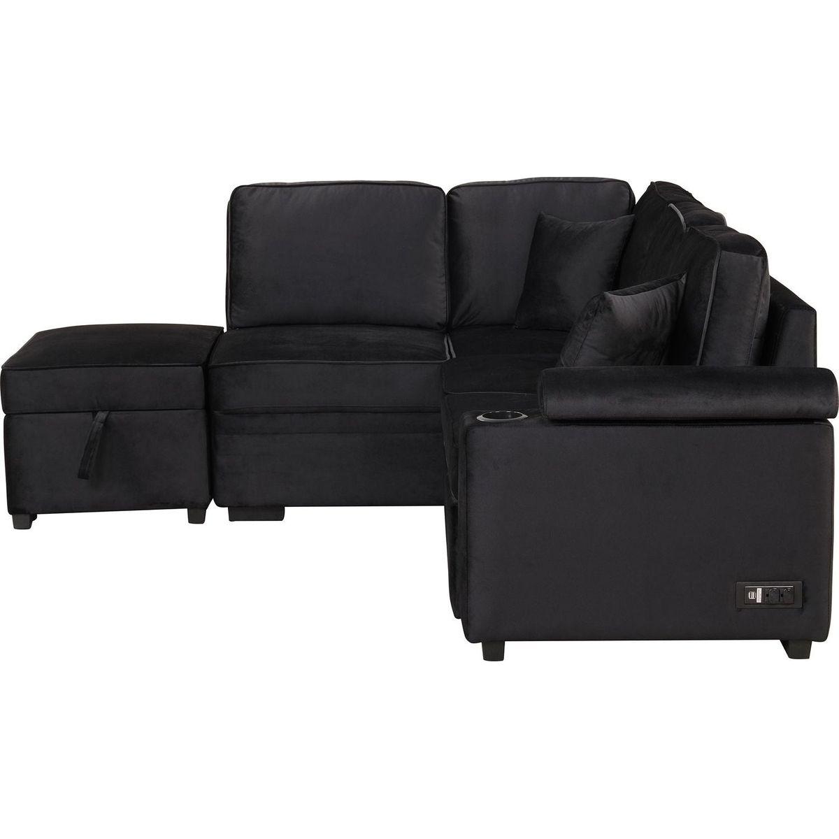 87.4" Sleeper Sofa Bed,2 in 1 Pull Out sofa bed L Shape Couch with Storage Ottoman for Living Room,Bedroom Couch and Small Apartment, Black
