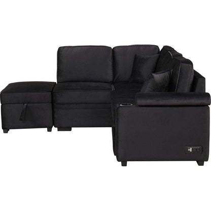 87.4" Sleeper Sofa Bed,2 in 1 Pull Out sofa bed L Shape Couch with Storage Ottoman for Living Room,Bedroom Couch and Small Apartment, Black