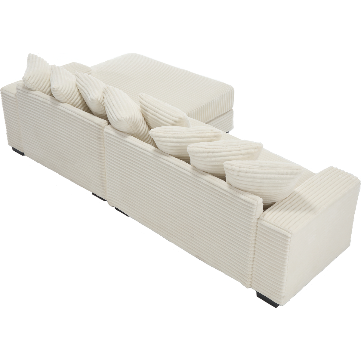 Oversized Two-Piece Couches, L Shaped Sofa, Corduroy, Right Chaise Daybed,with Armrests,Eight Throw Pillows,Corner Sofa,Easy To Assemble, Beige