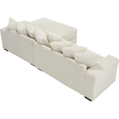 Oversized Two-Piece Couches, L Shaped Sofa, Corduroy, Right Chaise Daybed,with Armrests,Eight Throw Pillows,Corner Sofa,Easy To Assemble, Beige