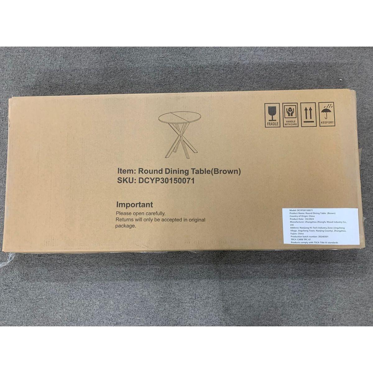 31.5 Inch Round Dining Table, Small Circle Kitchen Table with Metal Black Legs for 2-4 people,Modern Dining Room Table, Brown (only table)