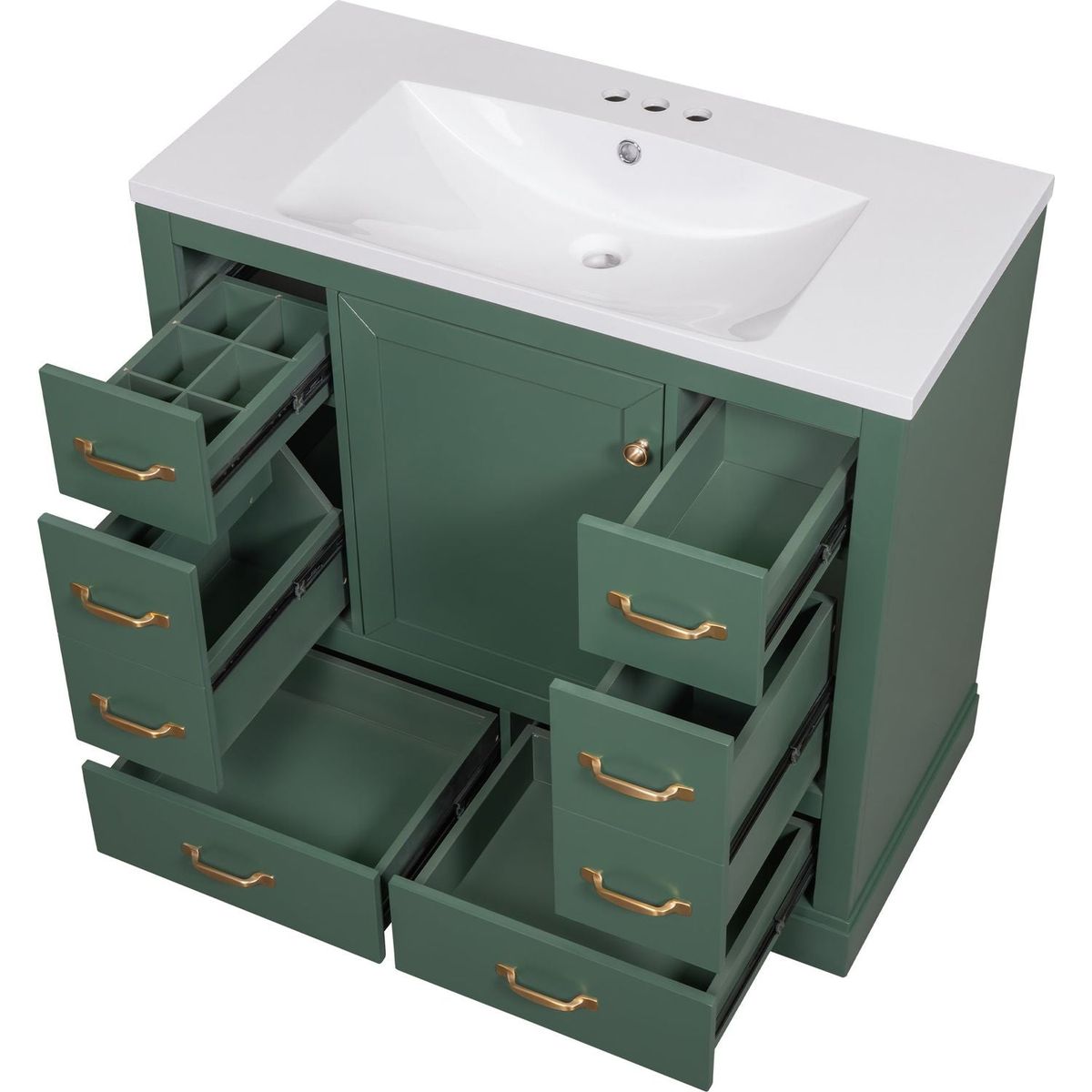 36" Bathroom Vanity with Sink Combo, Six Drawers, Multi-Functional Drawer Divider, Adjustable Shelf, Green