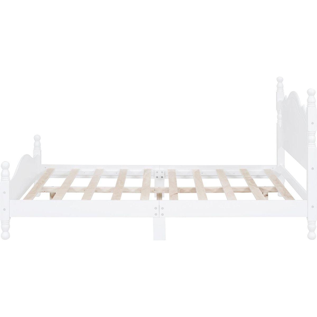 Full Size Wood Platform Bed Frame,Retro Style Platform Bed with Wooden Slat Support,White