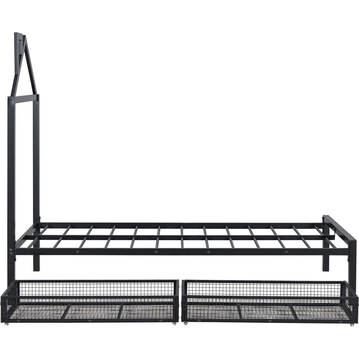Twin Size Metal Platform Bed with two drawers,House-Shaped Headboard Design, Black