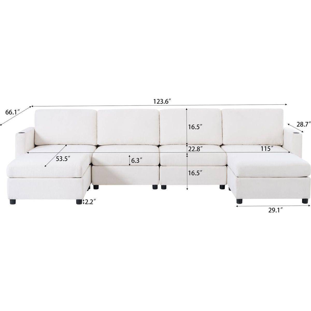 Modern Large Sectional Sofa, U-Shape Modular Sectional Couch with Storage Function,123" Sofa Bed with Ottoman,6 Seat Sectionals Chaise for Living Room,Chenille