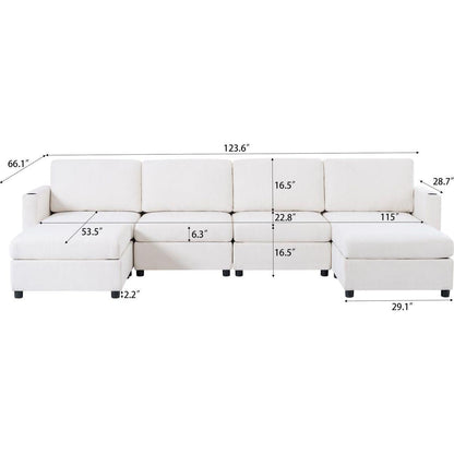 Modern Large Sectional Sofa, U-Shape Modular Sectional Couch with Storage Function,123" Sofa Bed with Ottoman,6 Seat Sectionals Chaise for Living Room,Chenille