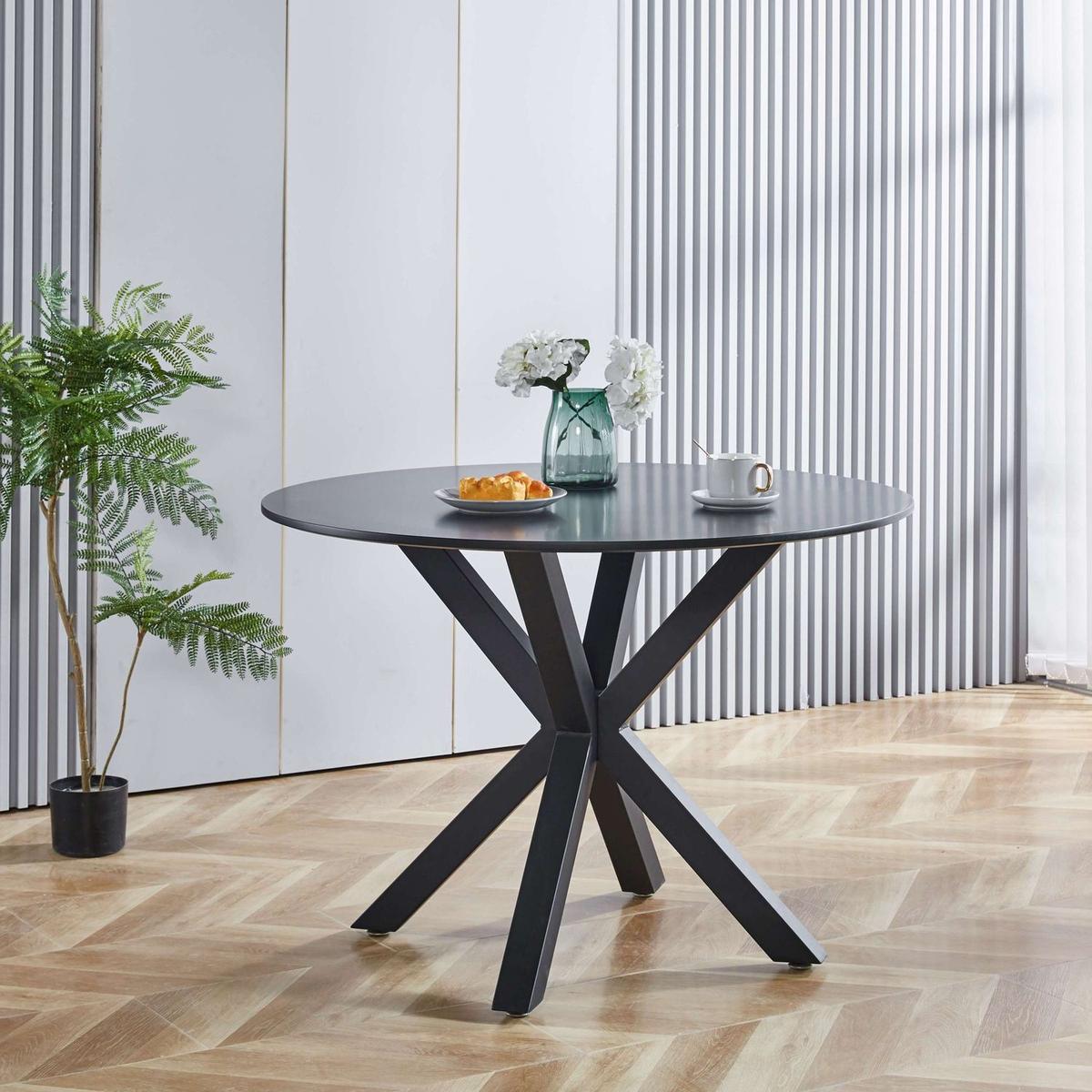 42.1"BLACK Table Mid-century Dining Table for 4-6 people With Round Mdf Table Top, Pedestal Dining Table, End Table Leisure Coffee Table,cross leg