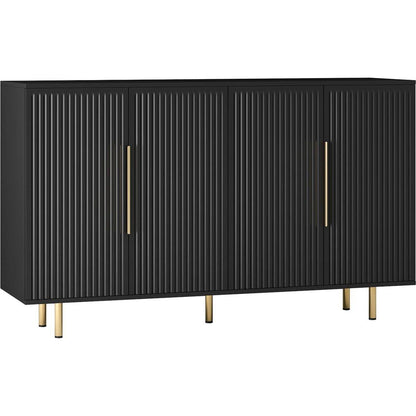 White Modern Buffet Cabinet with Storage, Fluted Sideboard Large Buffet with Adjustable Shelves, Credenza, Accent Cabinet Console Table