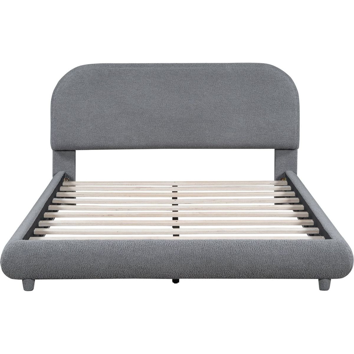 Teddy Fleece Full Size Upholstered Platform Bed with Thick Fabric, Solid Frame and Stylish Curve-shaped Design, Gray