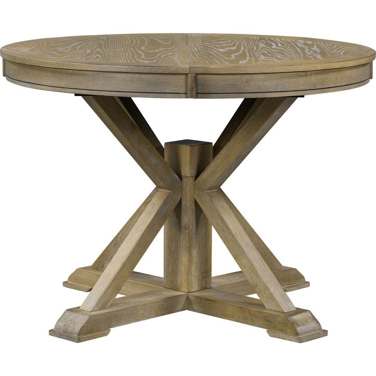 Retro Functional Extendable Dining Table with a 12" Leaf for Dining Room and Living Room (Natural Wood Wash)