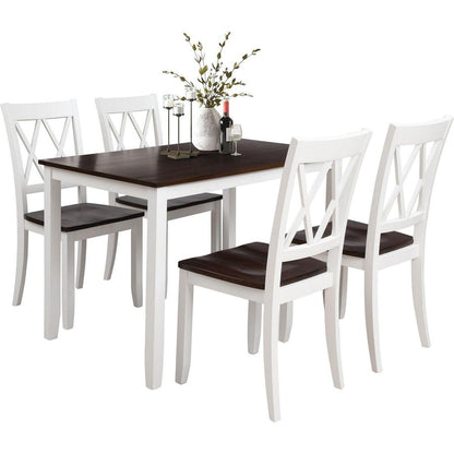 5-Piece Dining Table Set Home Kitchen Table and Chairs Wood Dining Set, White+Cherry