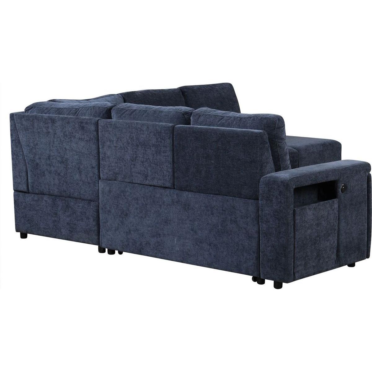 L-shaped Padded Modular Sofa with Storage Space, USB Ports, and Cup Holders on the Armrests, Suitable for Living Rooms, Offices, and Apartments.