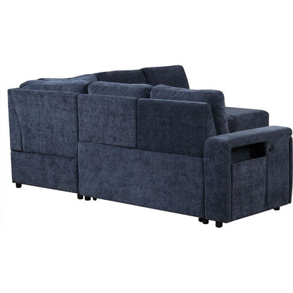 L-shaped Padded Modular Sofa with Storage Space, USB Ports, and Cup Holders on the Armrests, Suitable for Living Rooms, Offices, and Apartments.