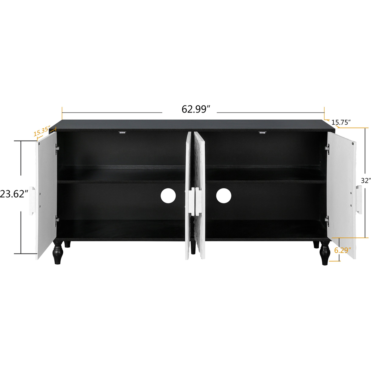 Vintage White Large Faceted Carved And Spliced Doors Combined With Black Frames For TV Stand Table,Sideboards, Accent Cabinets