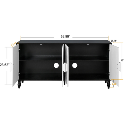 Vintage White Large Faceted Carved And Spliced Doors Combined With Black Frames For TV Stand Table,Sideboards, Accent Cabinets