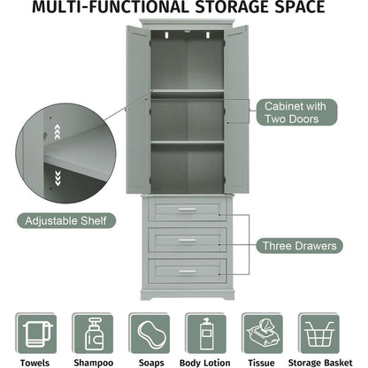 Tall Storage Cabinet with Three Drawers for Bathroom/Office, Grey