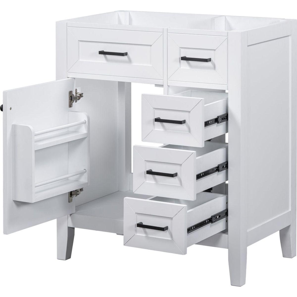 30" Bathroom Vanity without Sink, Cabinet Base Only, Bathroom Cabinet with Drawers, Solid Frame and MDF Board, White