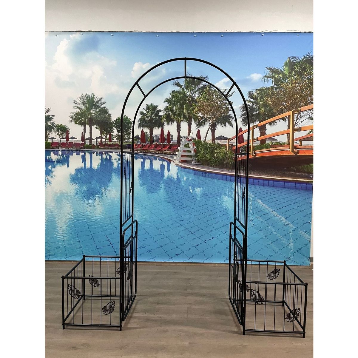 Metal Garden Arch with doors Garden Arbor Trellis Climbing Plants Support Arch Outdoor Arch Wedding Arch Party Events Archway Black