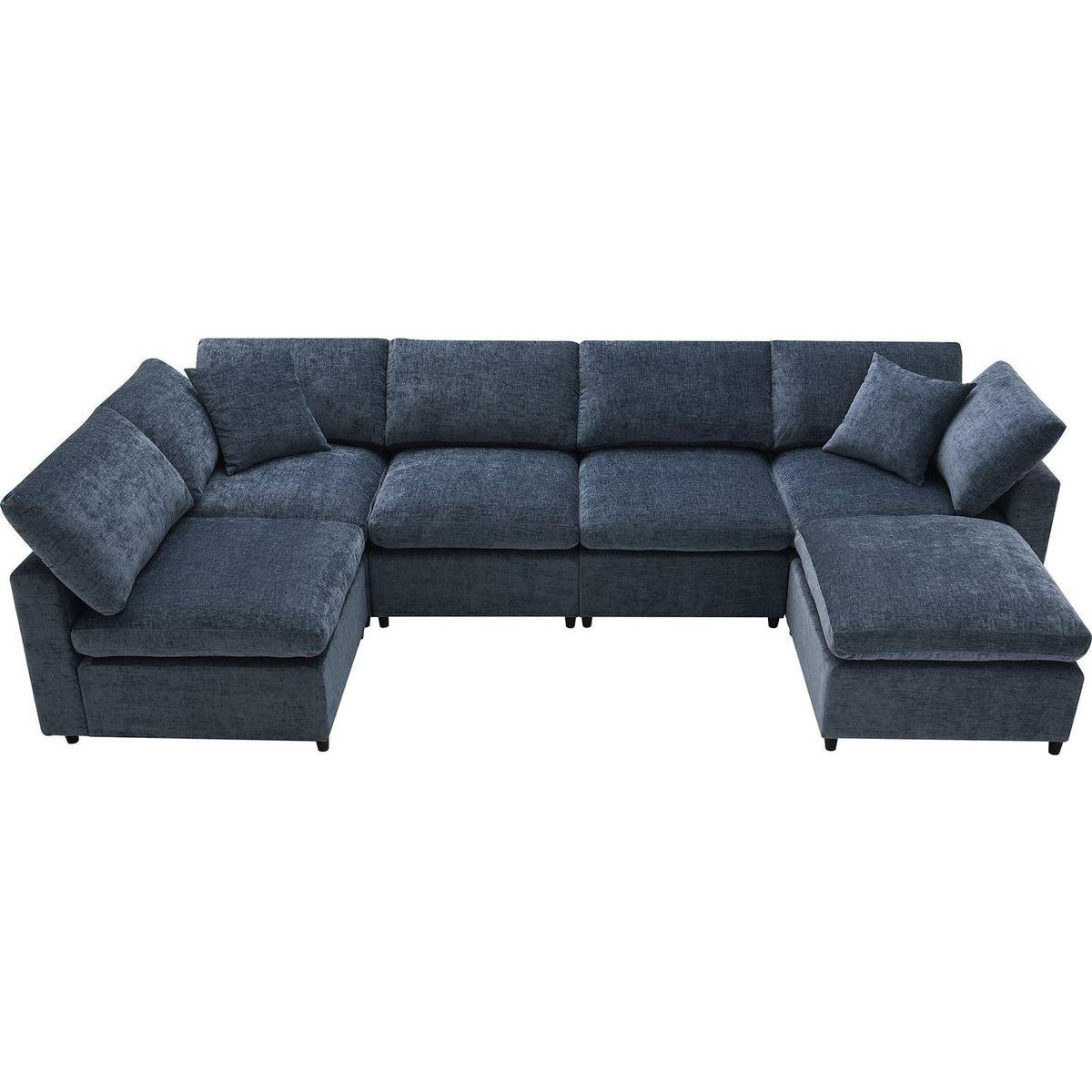 130x65" Modern Modular Cloud Sofa Bed, 6 Seat Chenille Sectional Couch Set with Ottoman,Free Combination,Convertible U Shaped Sleeper Sofa for Living Room, Apartment, 3 Colors