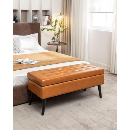 Storage Bench with Storage Bench for Bedroom End of Bed Bench Foot of Bed Bench Entryway Bench Storage Ottoman Bench 43.3" W x 17.7" Brown Leather Bench