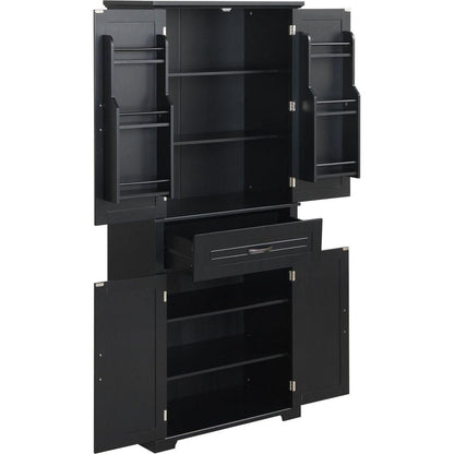 Bathroom Storage Cabinet with Doors and Drawer, Multiple Storage Space, Adjustable Shelf, Black