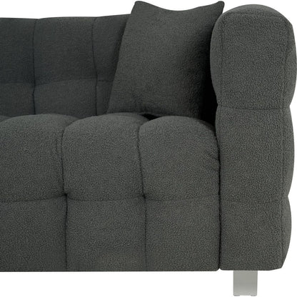 inch gray teddy velvet sofa with two throw pillows in living room Bedroom apartment sofa supported by hardware feet