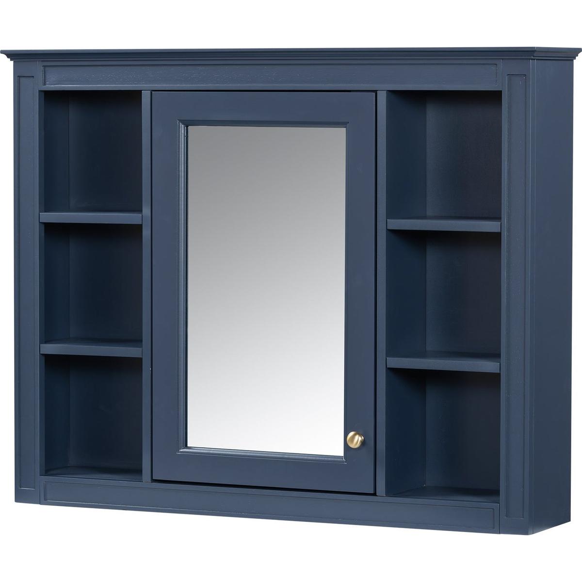 35" x 27.5" Medicine Cabinet, Wall Mounted Bathroom Storage Cabinet, Modern Bathroom Wall Cabinet with Mirror, Mirror Cabinet with 6 Open Shelves (Not Include Bathroom Vanity)