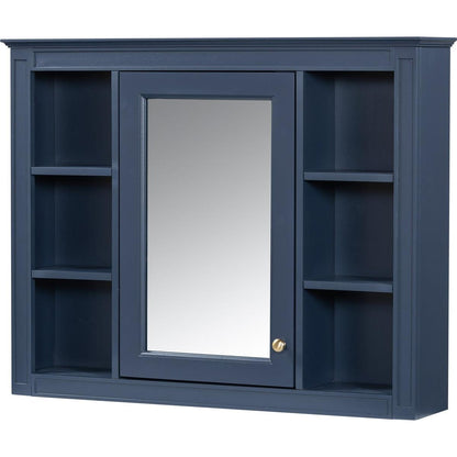 35" x 27.5" Medicine Cabinet, Wall Mounted Bathroom Storage Cabinet, Modern Bathroom Wall Cabinet with Mirror, Mirror Cabinet with 6 Open Shelves (Not Include Bathroom Vanity)