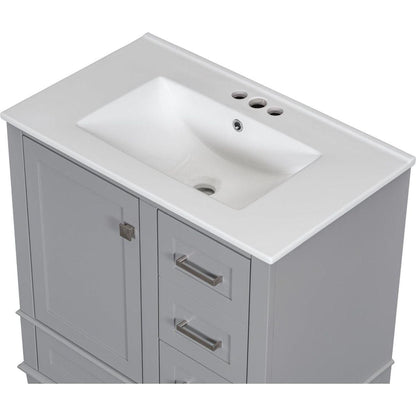 30" Bathroom Vanity, Modern Bathroom Cabinet with Sink Combo Set, Bathroom Storage Cabinet with a Soft Closing Door and 3 Drawers, Solid Wood Frame(Grey)