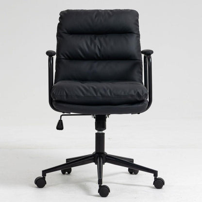 Office Chair,Mid Back Home Office Desk Task Chair with Wheels and Arms Ergonomic PU Leather Computer Rolling Swivel Chair with Padded Armrest,The back of the chair can recline 40 (Black)