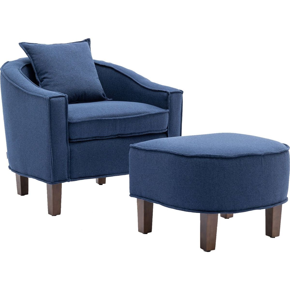 Accent Chair with Ottoman, Mid Century Modern Barrel Chair Upholstered Club Tub Round Arms Chair for Living Room