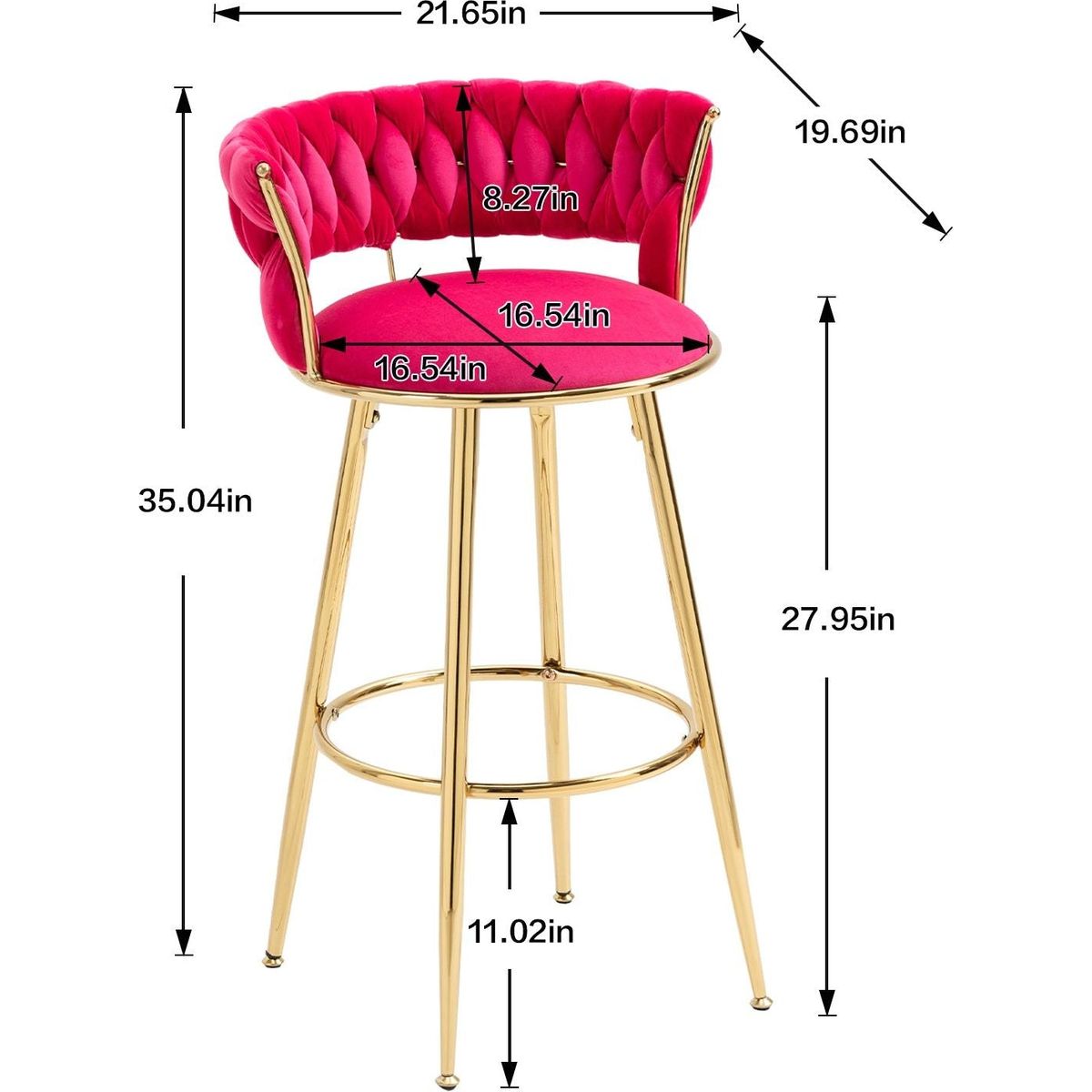 Bar Stools with Back and Footrest Counter Height Bar Chairs 2pc /set