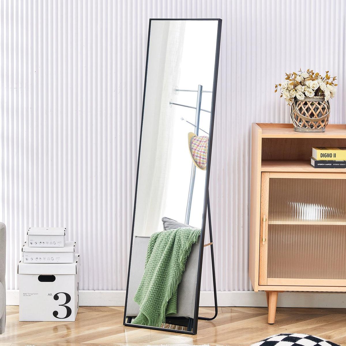 4rd generation black solid wood frame full length mirror, dressing mirror, bedroom porch, decorative mirror, clothing store, floor to ceiling mirror, wall mounted. 58 inches x 15 inches