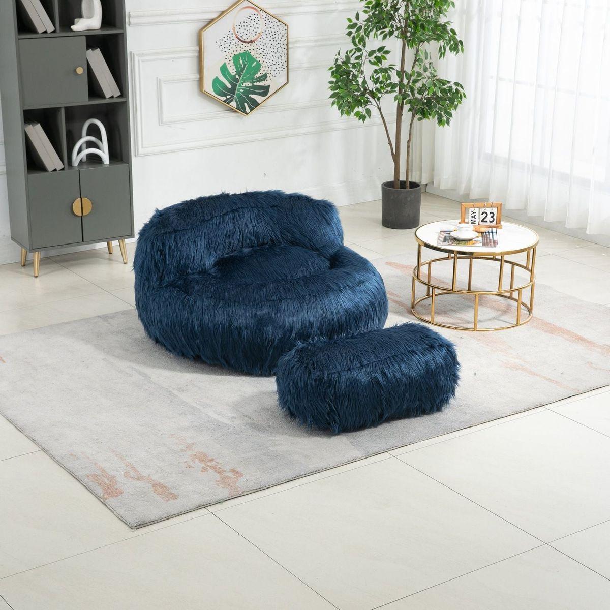 Bean Bag Chair Faux fur Lazy Sofa /Footstool Durable Comfort Lounger High Back Bean Bag Chair Couch for Adults and Kids, Indoor