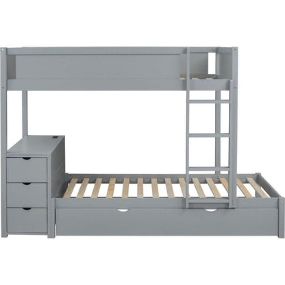 Twin-Over-Twin Bunk Bed with Twin size Trundle, Storage and Desk, Gray