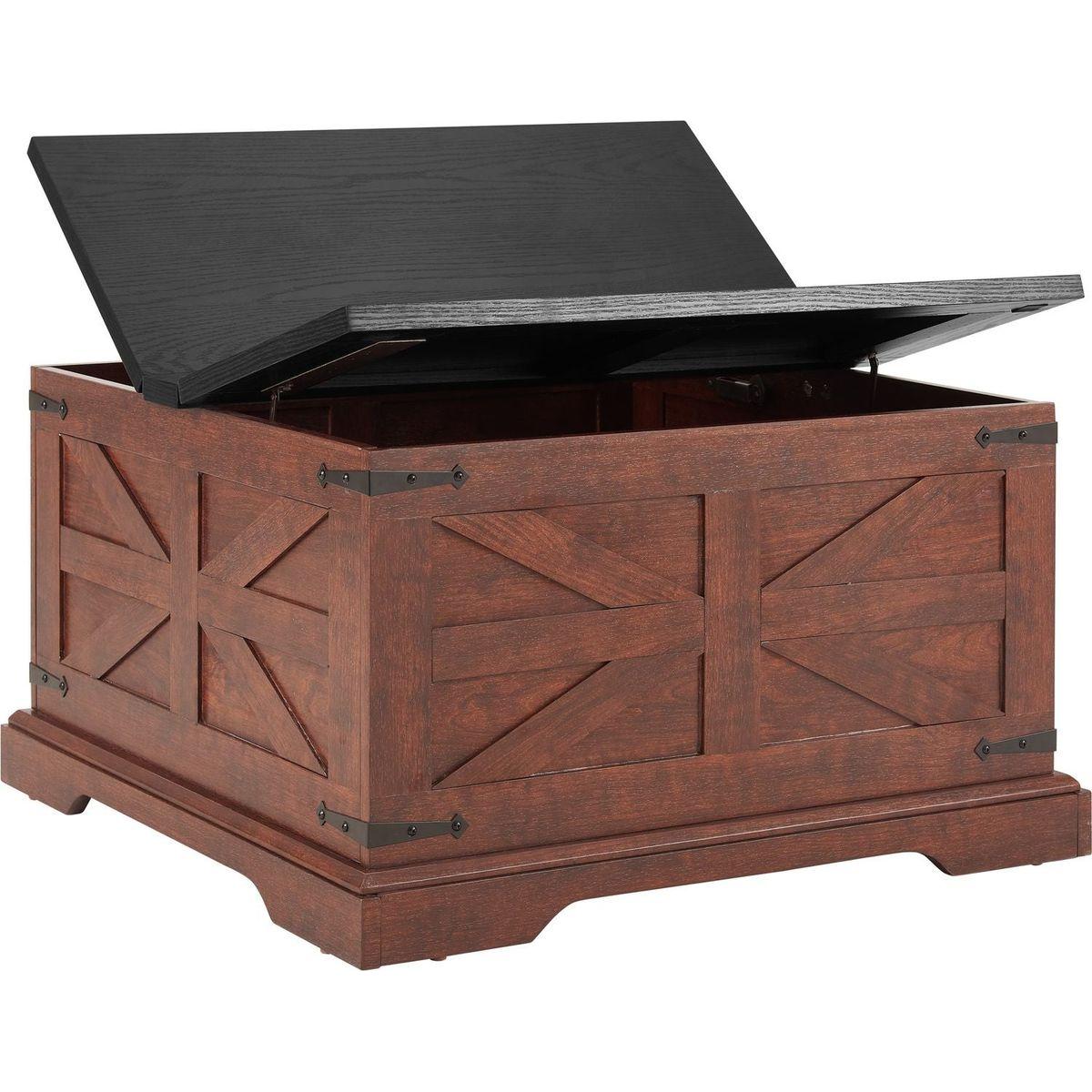 Farmhouse Coffee Table, Square Wood Table with Large Hidden Storage Compartment for Living Room, Barn design Center Table Rustic Cocktail Table with Hinged Lift Top for Home L31.5"xW31.5"xH18 OAK