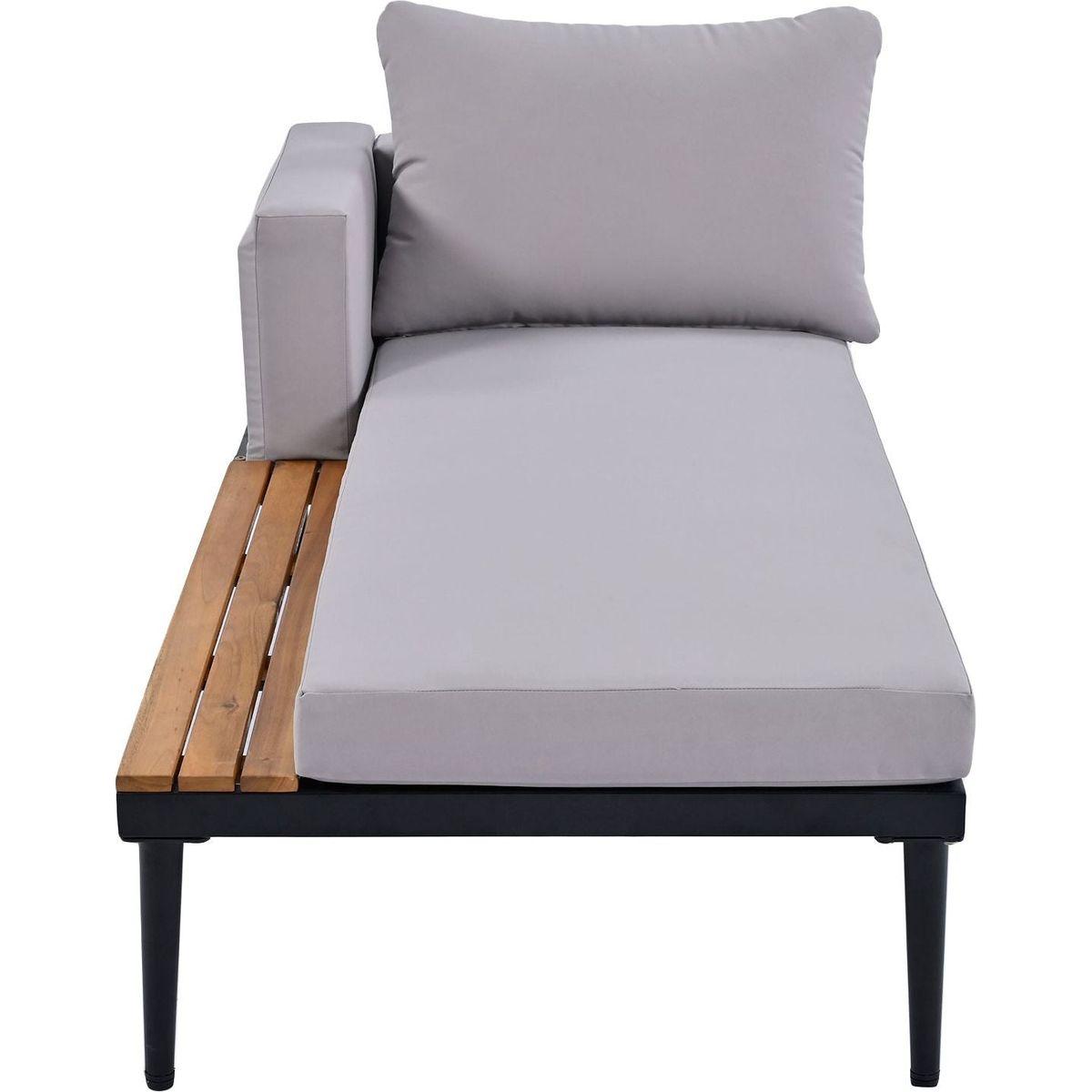 Modern Outdoor Daybed Patio Metal Daybed with Wood Topped Side Spaces for Drinks, 2 in 1 Padded Chaise Lounges for Poolside, Balcony, Deck, Gray