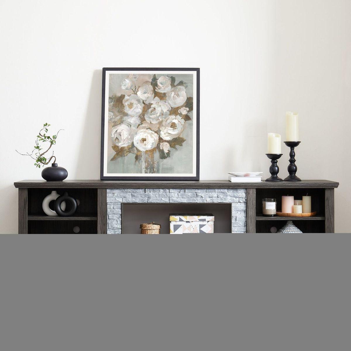 Large TV Stand TV Desk Storage Rack with Faux Stacked Stone Surround,Media Console Table with Large Storage Cabinet,Modern TV Media Entertaionment Stand,GREY, 70.12"Wx15.35"Dx25.83"H