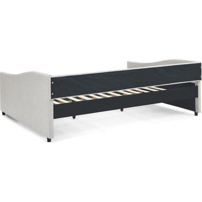 Queen Size Daybed with Drawers Upholstered Tufted Sofa Bed,,with Button on Back and Copper Nail on Waved Shape Arms, Beige (84.5"x63.5"x26.5")