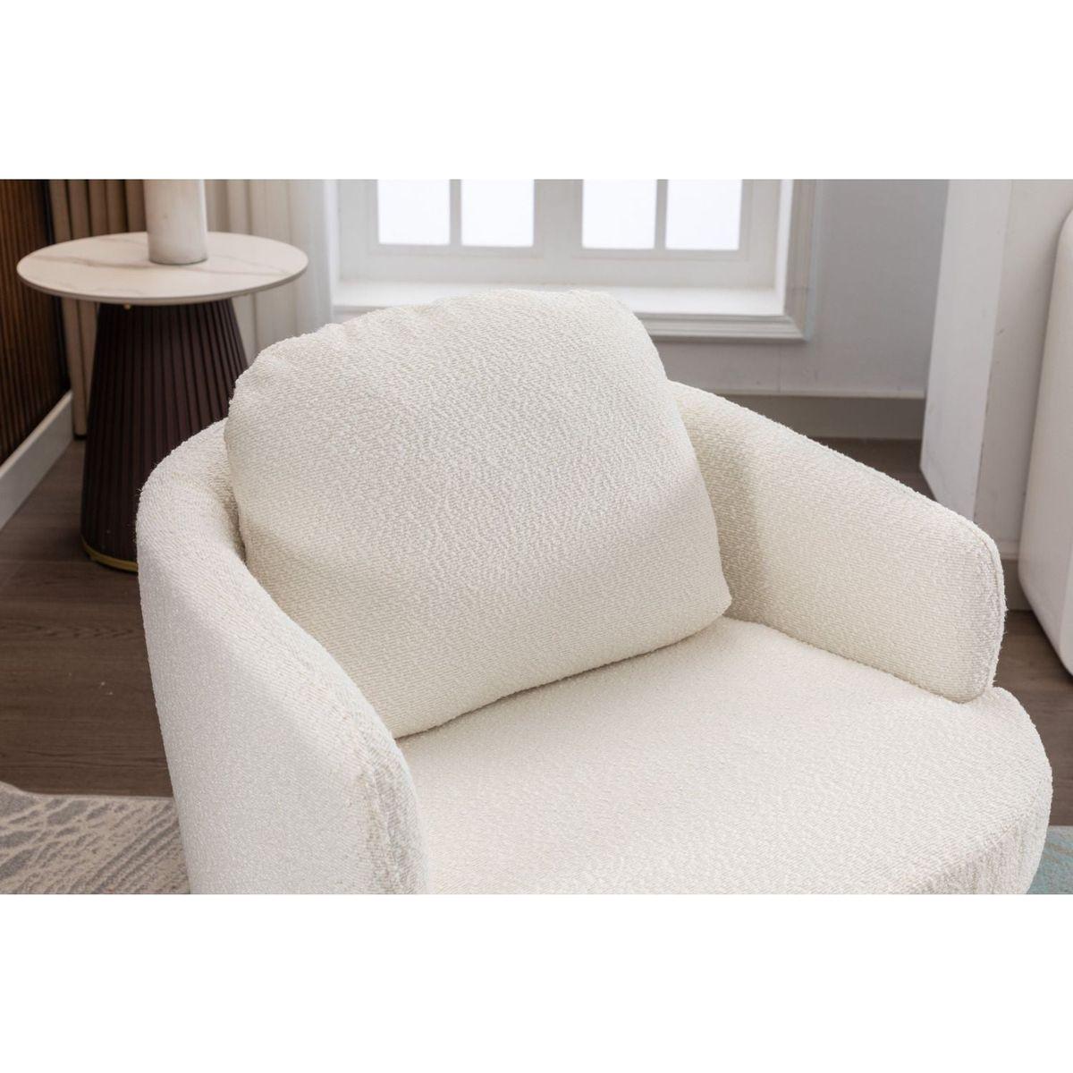 Boucle Fabric Swivel Accent Chair With Soild Wood Round Brown Base Leg,Ivory