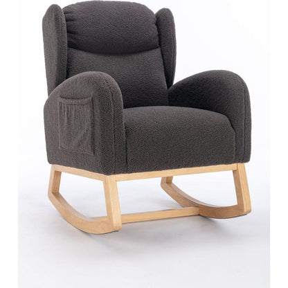 Teddy Fabric Rocking Chair With Packet Wood Legs,Dark Gray