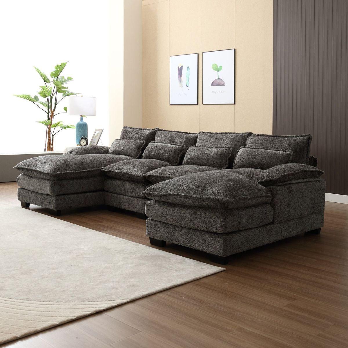 Modern Large chenille Fabric U-Shape Sectional Sofa